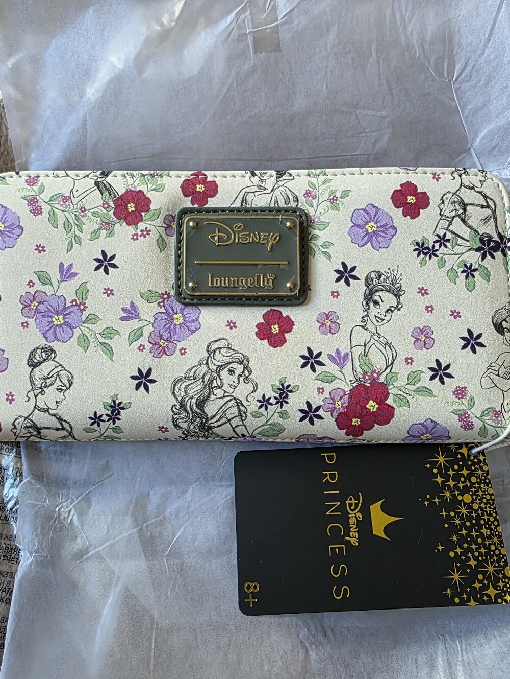Loungefly Disney Princess Sketch Floral Zip-Around Wallet New With Tags